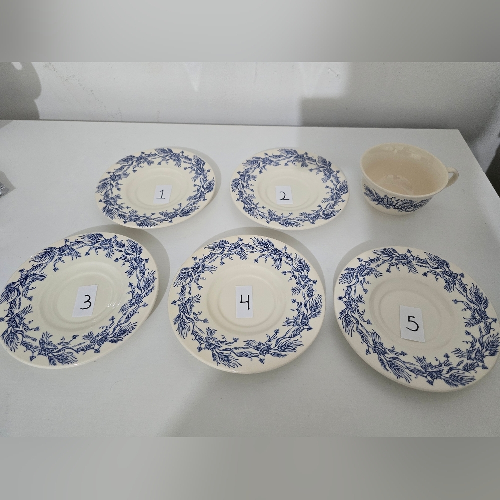 Williams Sonoma Blue Harvest Saucer (5) and Cup (1)